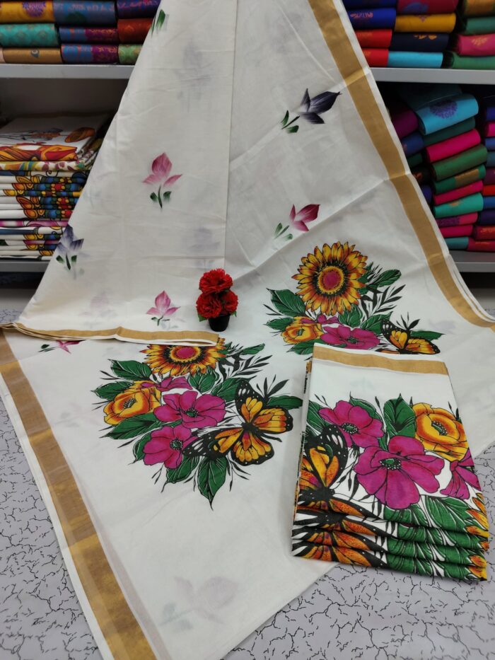 Traditional Kerala hand painted cotton sarees